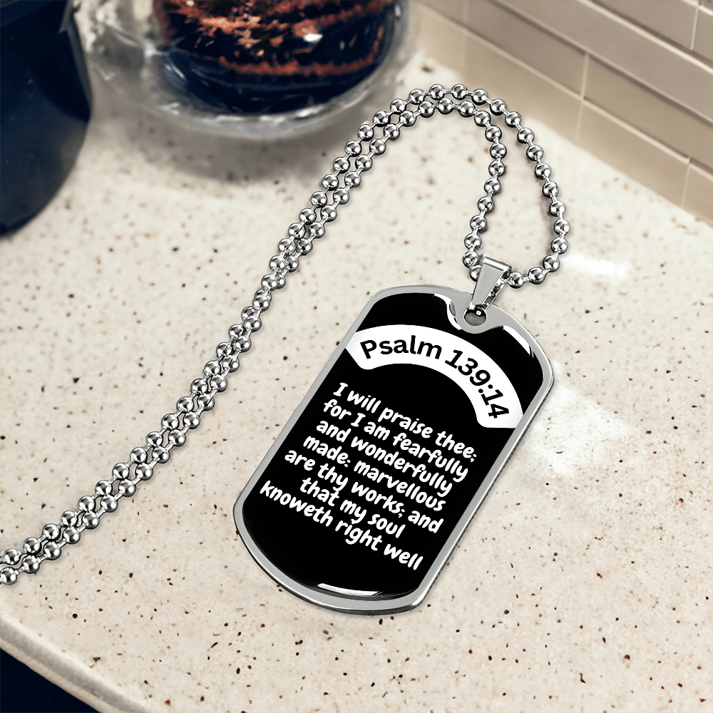 Psalm 139:14 Dog Tag Necklace