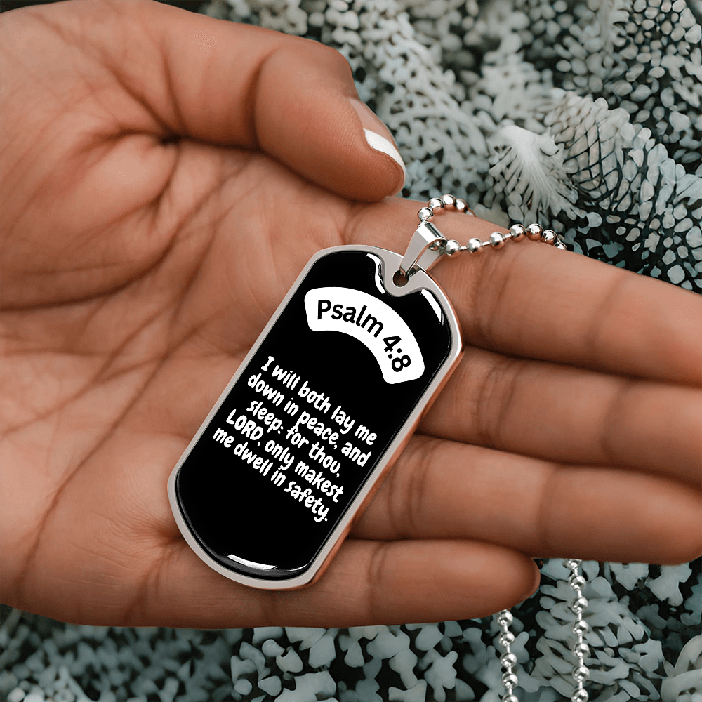 Psalm 4:8 Dog Tag Necklace