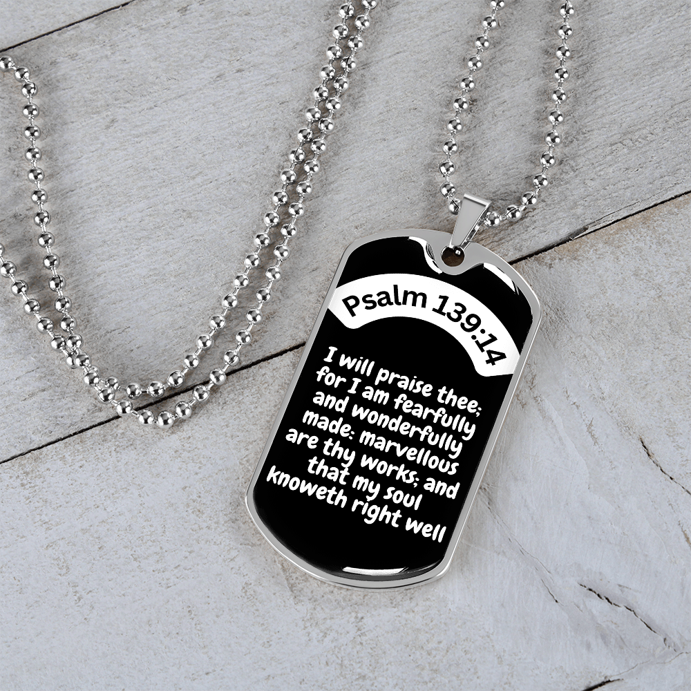 Psalm 139:14 Dog Tag Necklace