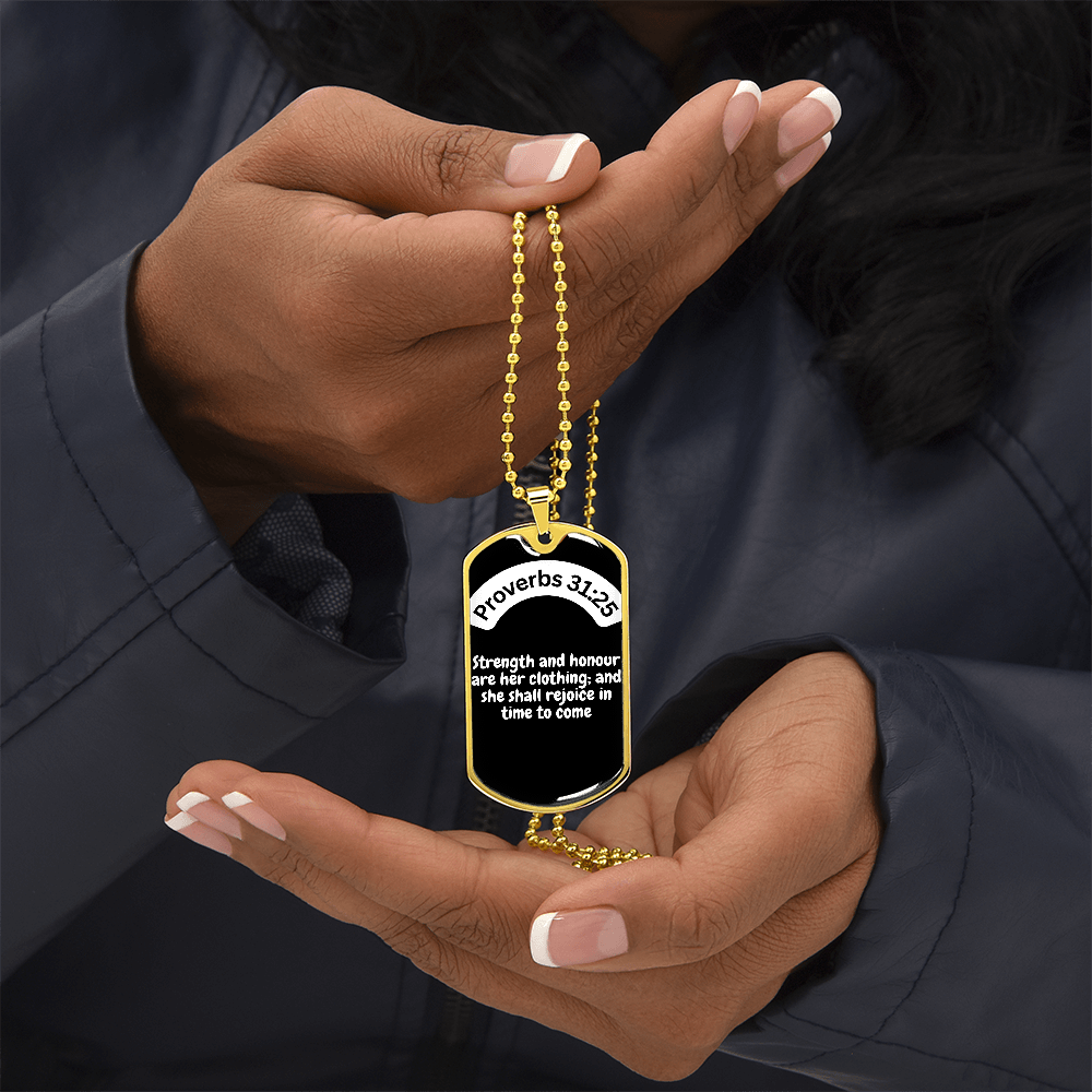 Proverbs 31:25 Dog Tag Necklace