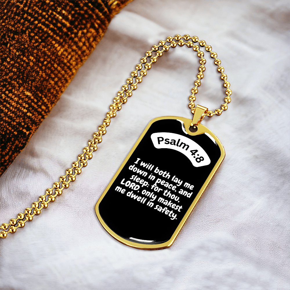 Psalm 4:8 Dog Tag Necklace