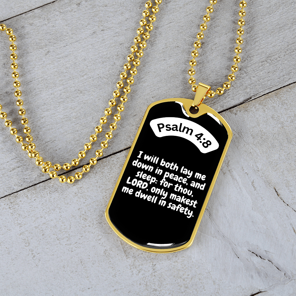 Psalm 4:8 Dog Tag Necklace
