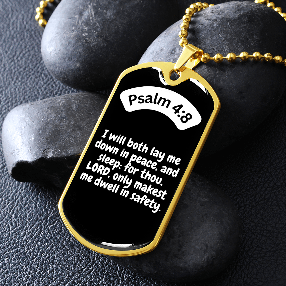 Psalm 4:8 Dog Tag Necklace