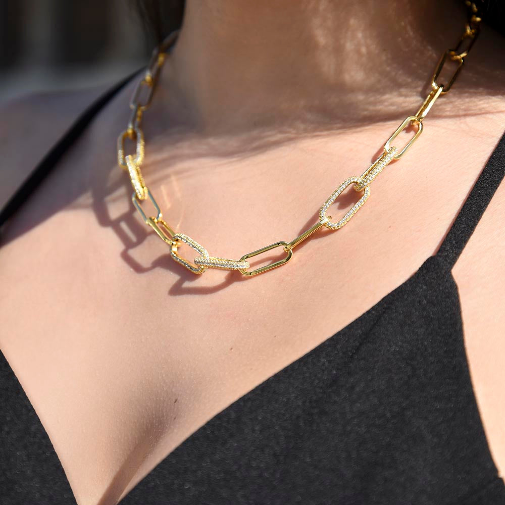 CZ Paperclip Chain Necklace