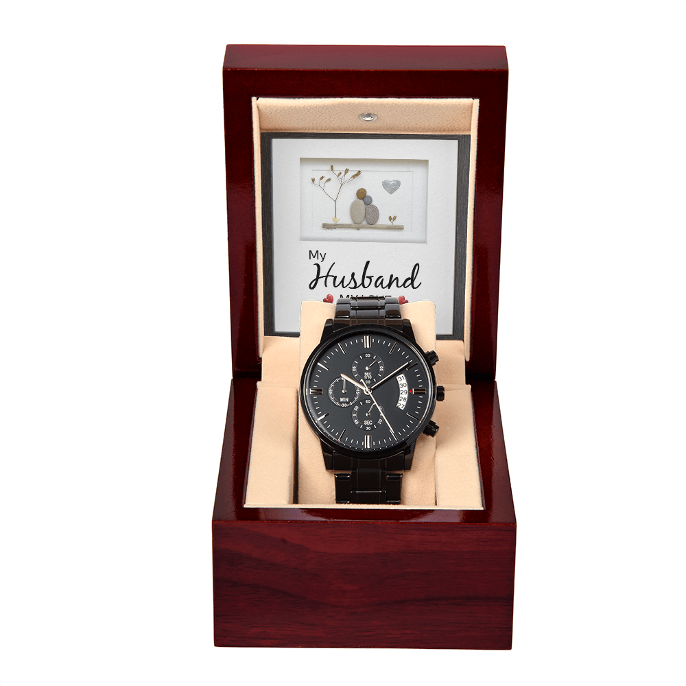 Black Chronograph Watch Gift for Husband