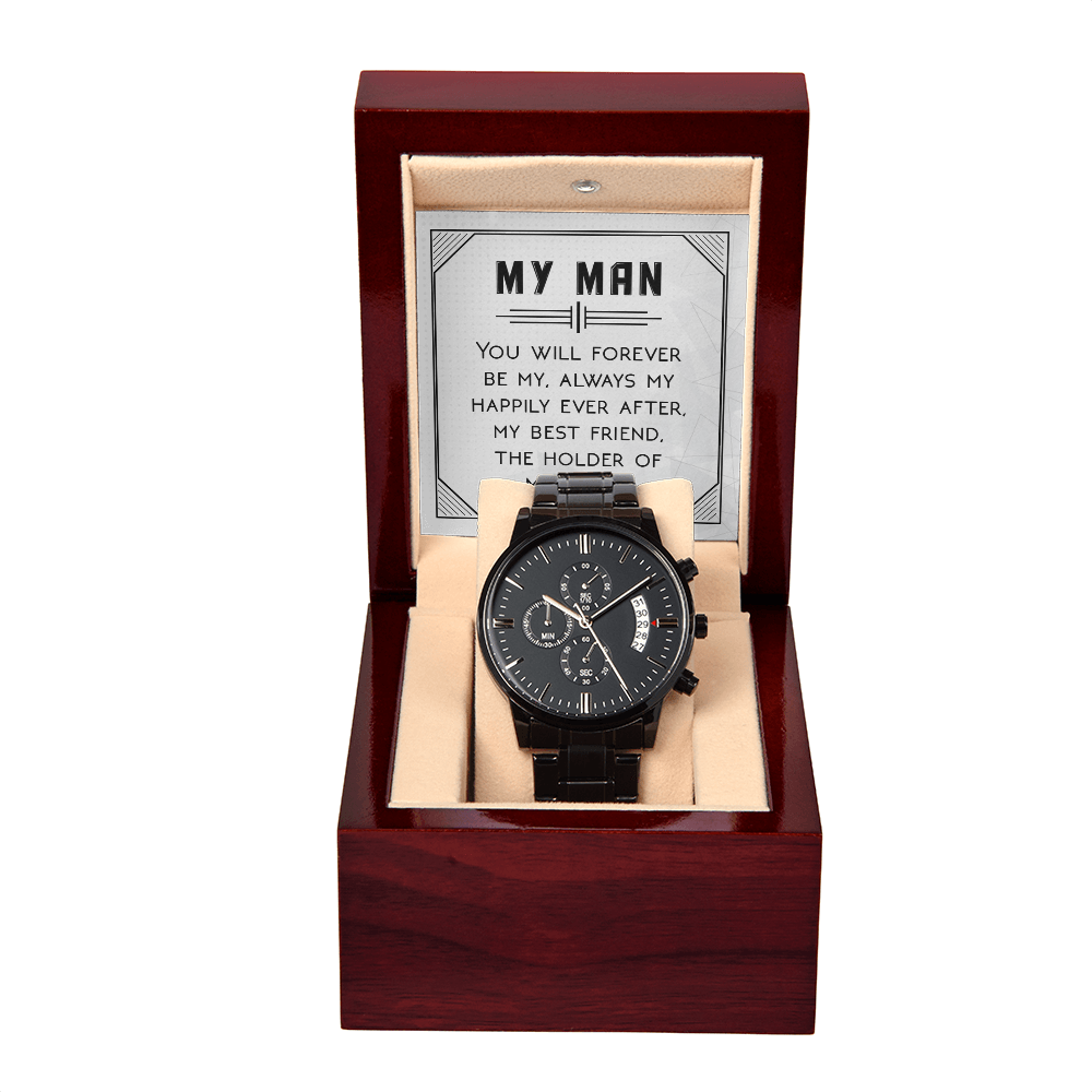 Black Chronograph Watch Gift for Him