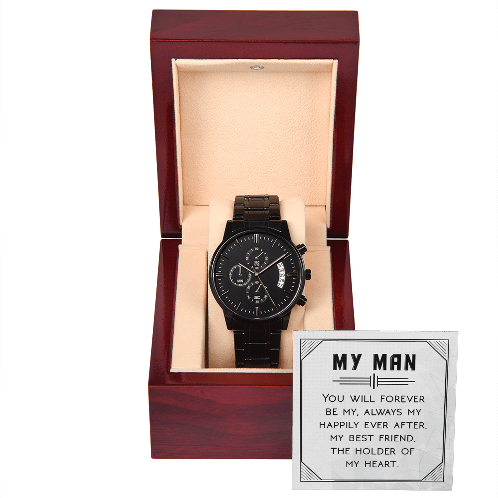 Black Chronograph Watch Gift for Him