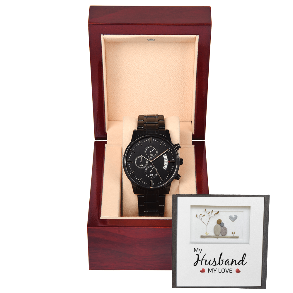 Black Chronograph Watch Gift for Husband