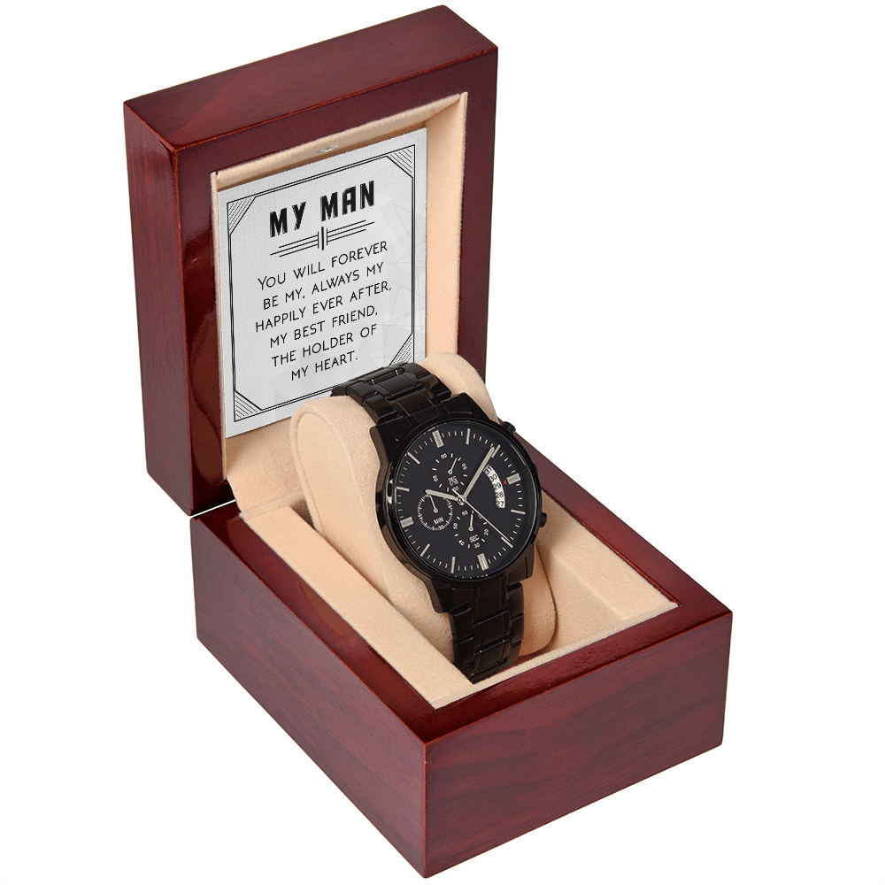Black Chronograph Watch Gift for Him