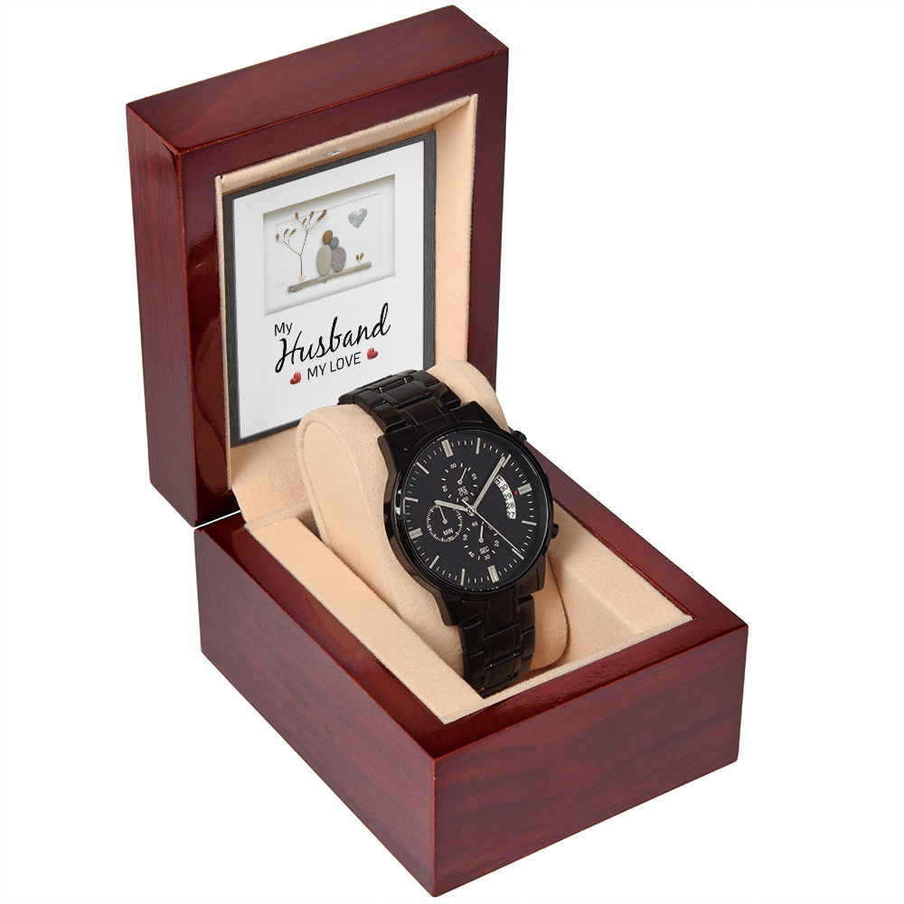 Black Chronograph Watch Gift for Husband