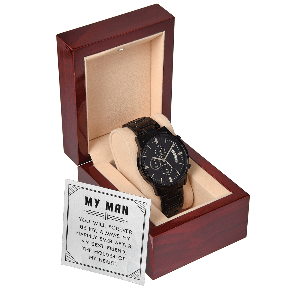Black Chronograph Watch Gift for Him