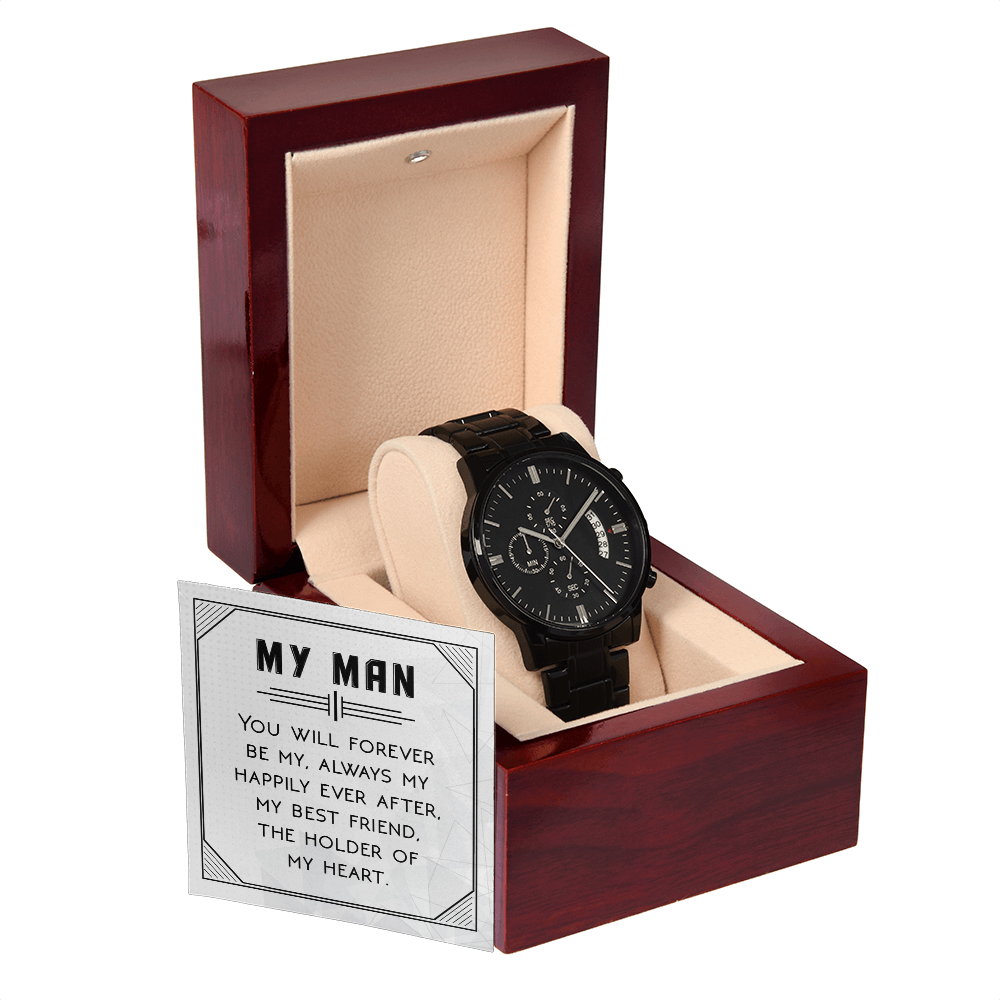 Black Chronograph Watch Gift for Him