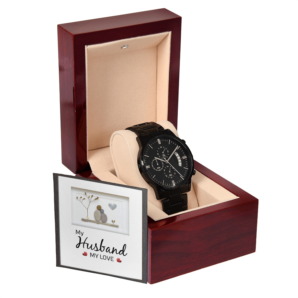 Black Chronograph Watch Gift for Husband