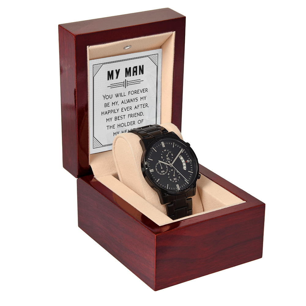 Black Chronograph Watch Gift for Him