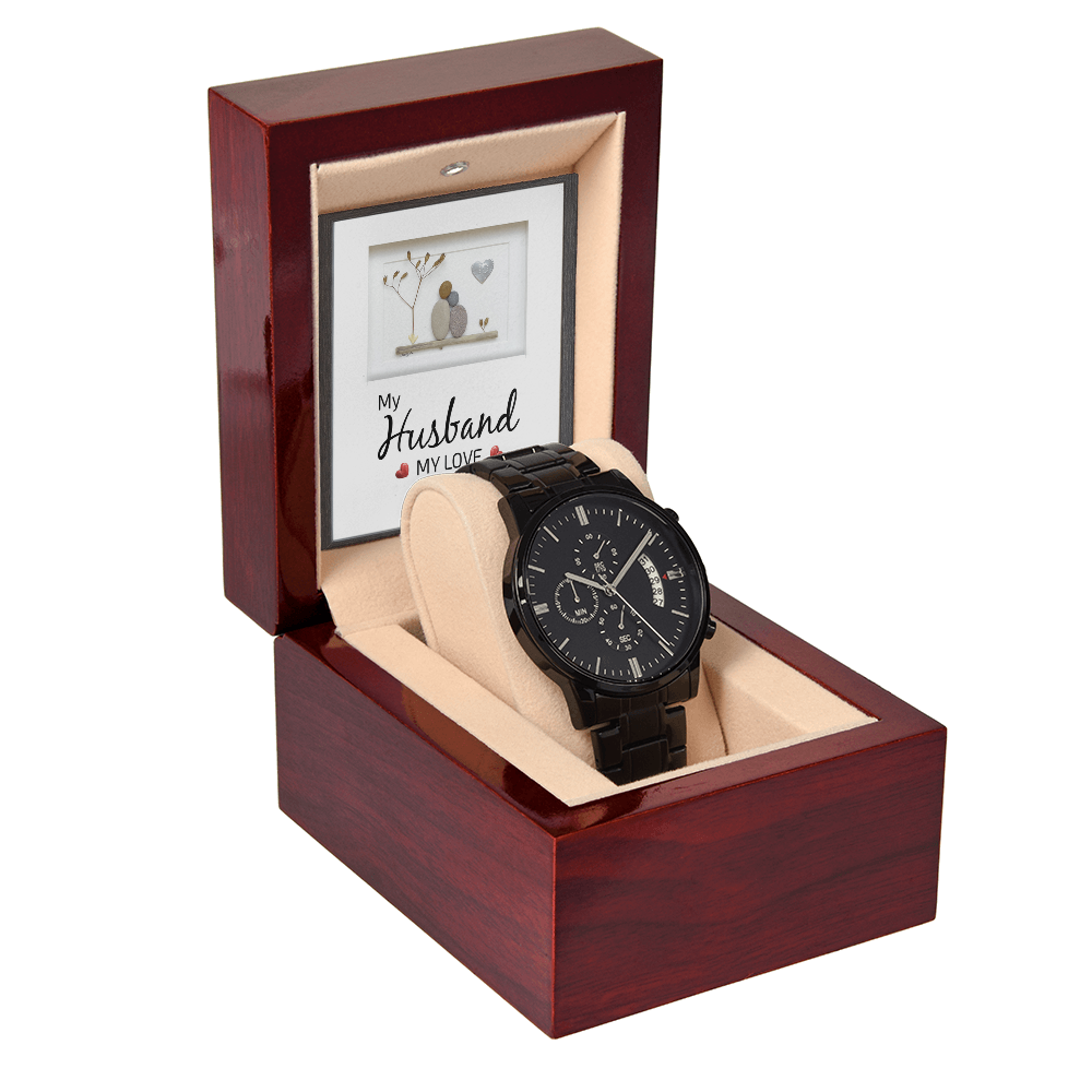 Black Chronograph Watch Gift for Husband