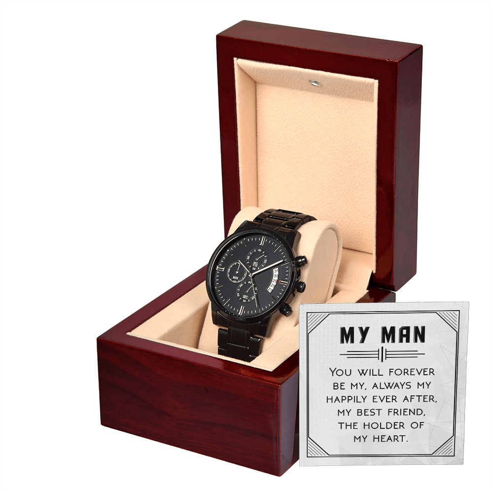 Black Chronograph Watch Gift for Him