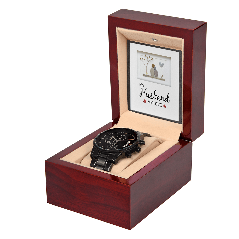 Black Chronograph Watch Gift for Husband