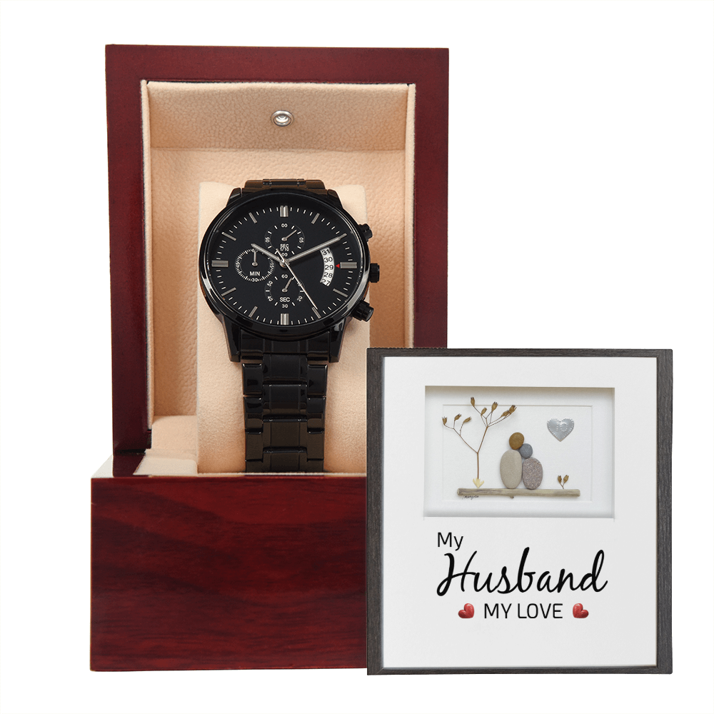Black Chronograph Watch Gift for Husband