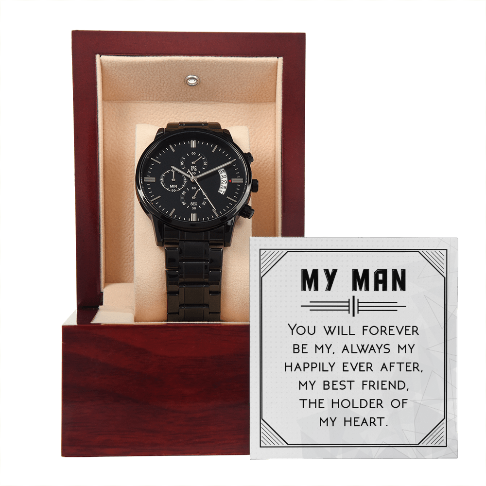 Black Chronograph Watch Gift for Him