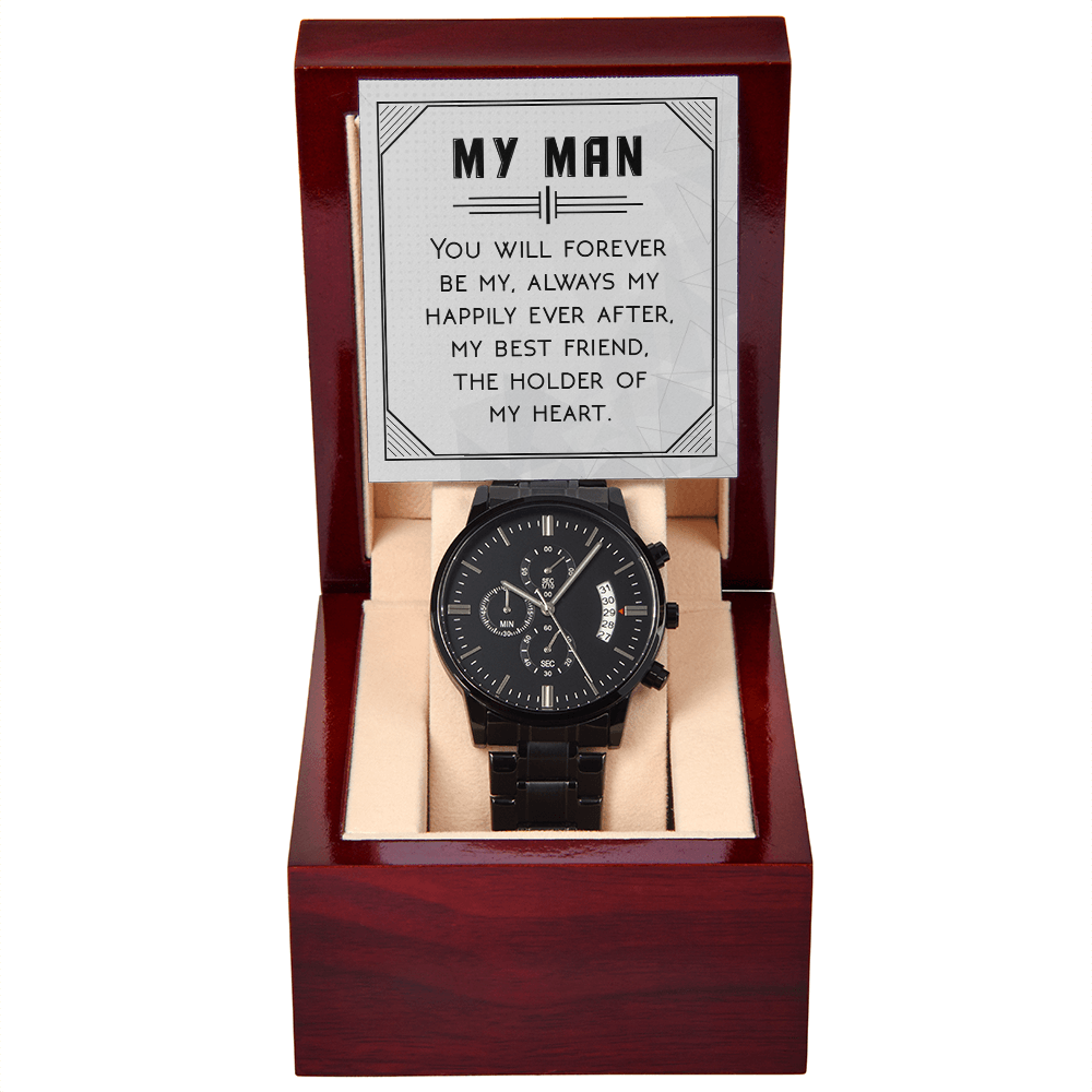 Black Chronograph Watch Gift for Him