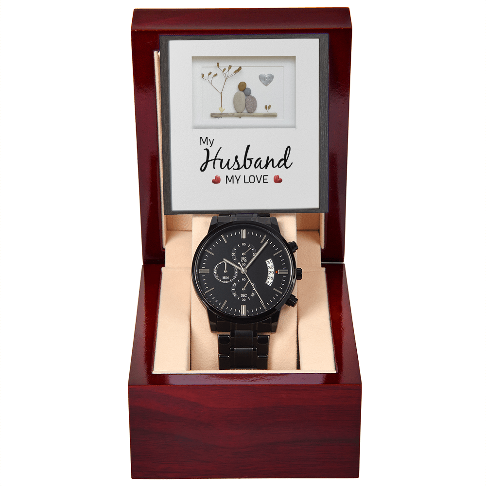 Black Chronograph Watch Gift for Husband