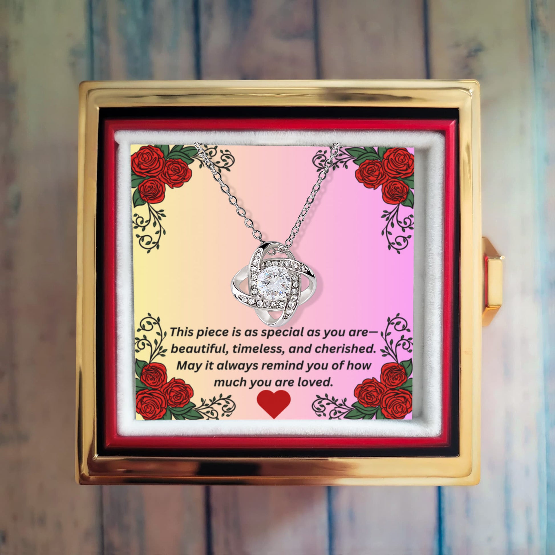 Love Knot Necklace with Rotating Rose Gift Box
