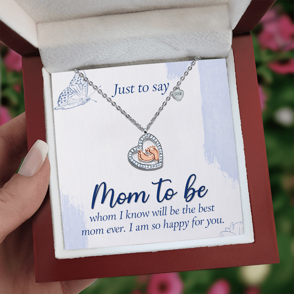 Baby Feet Heart Necklace for Mom to Be