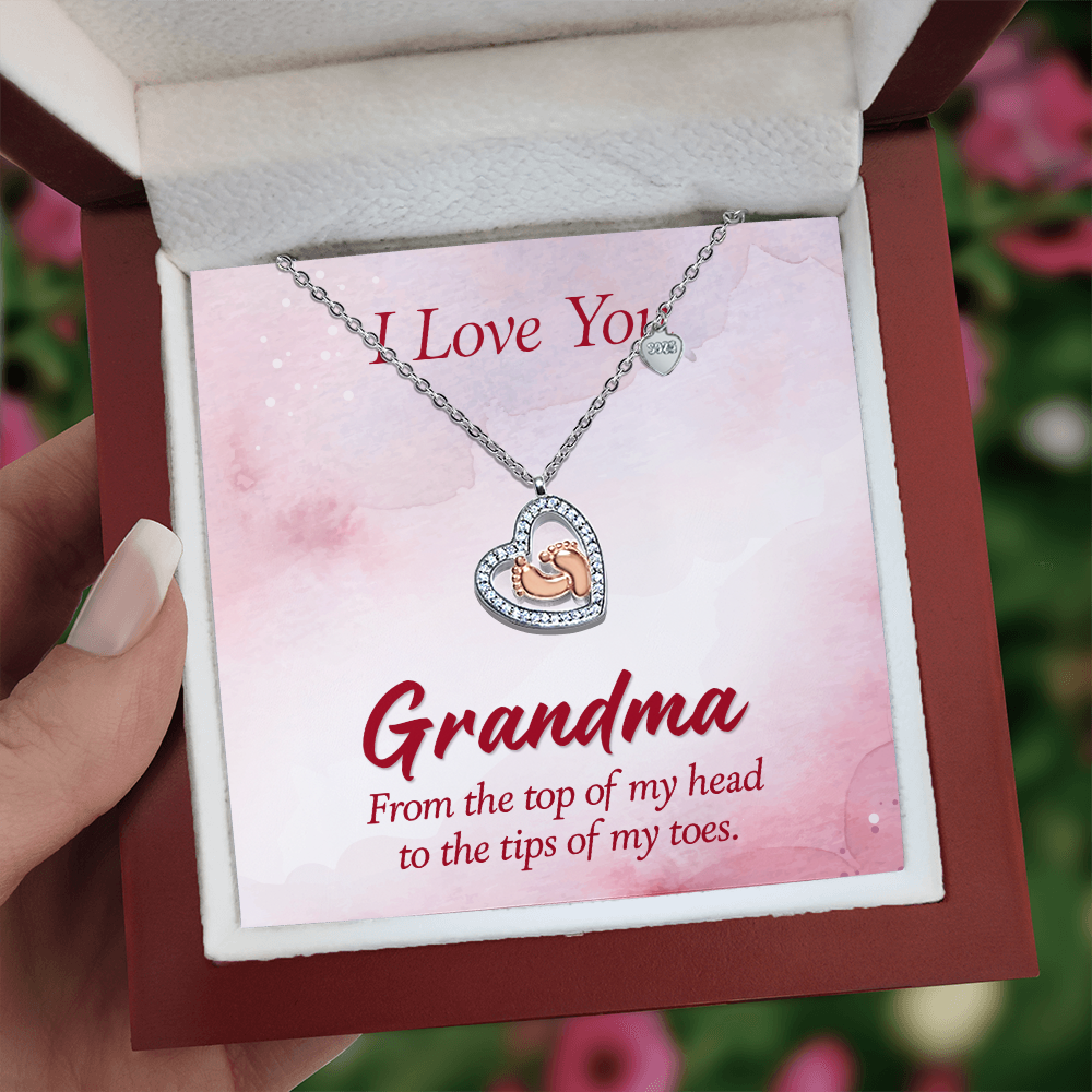Baby Feet Heart Necklace for Grandma