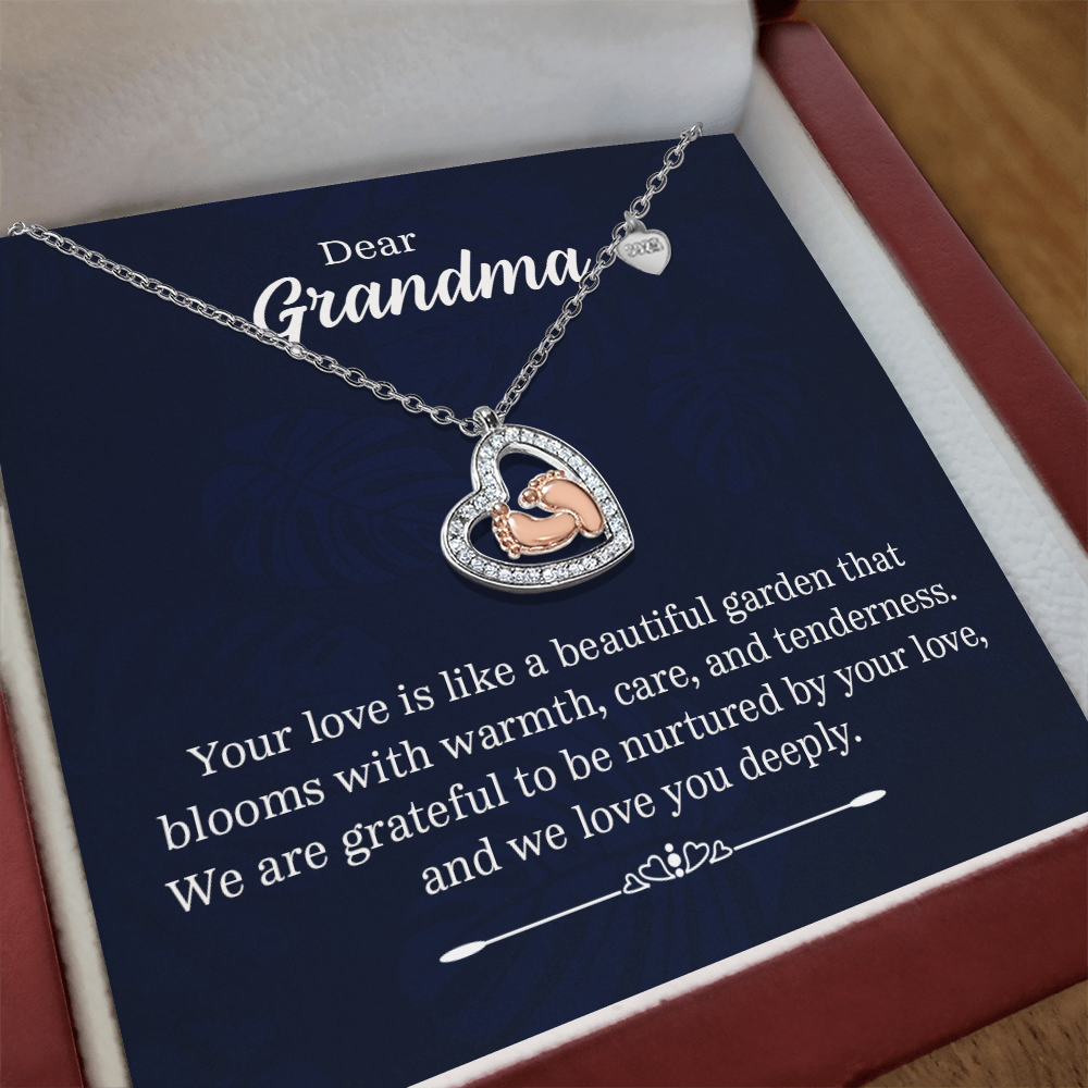 Baby Feet Heart Necklace for Grandma